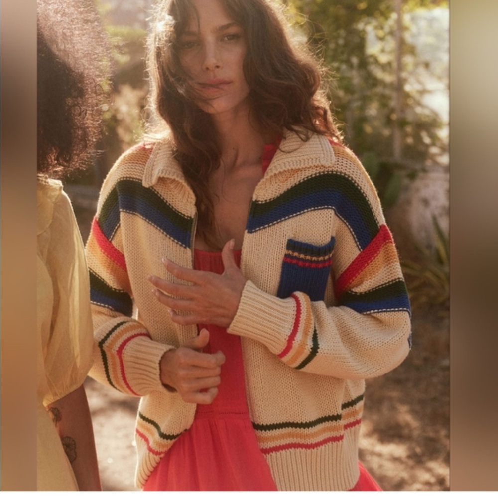 Ranch Zip-Front Cardigan ~ Vintage Prism Stripe